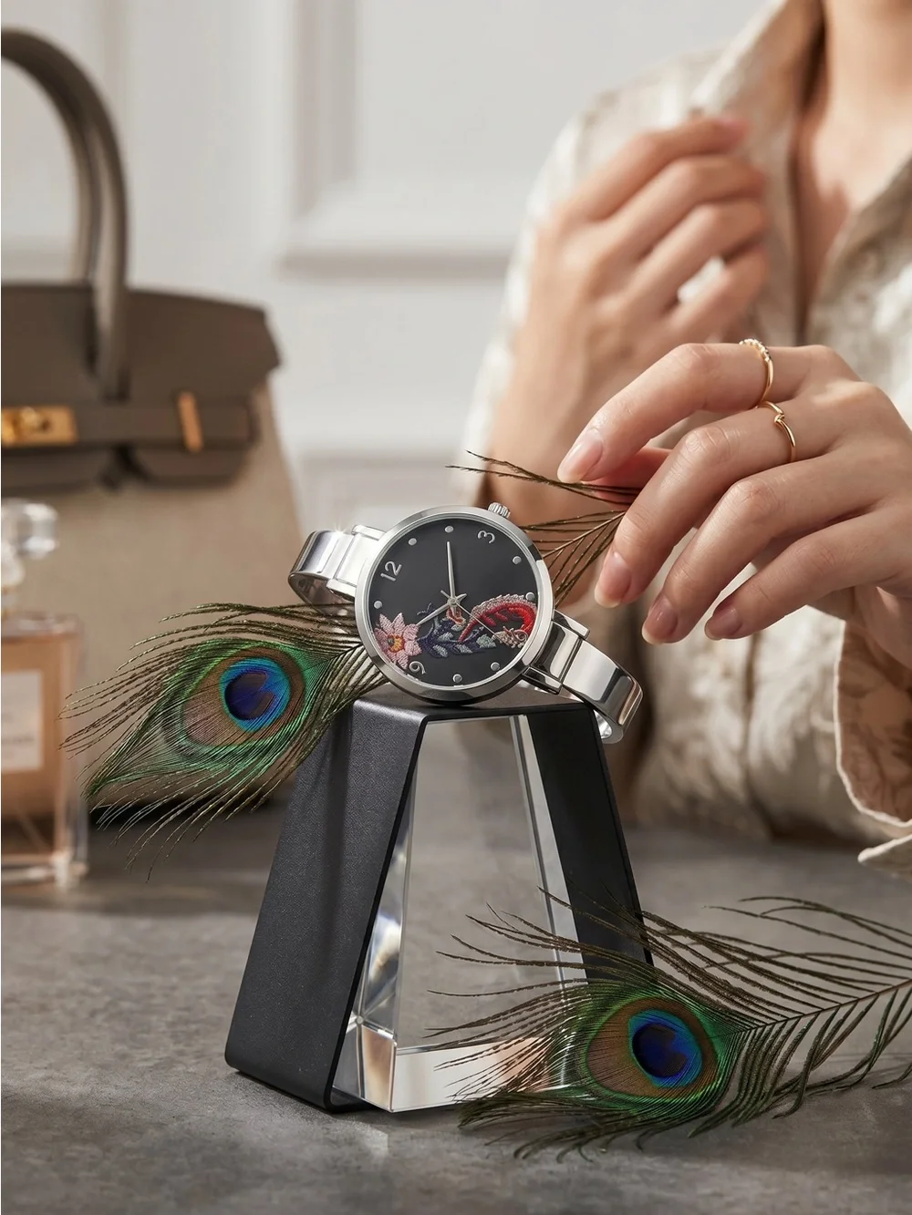 Vintage Catherine’s Bracelet Cuff Watch | Large Floral Face Quartz